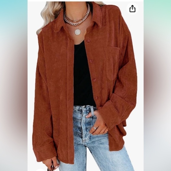 NEW Women's Corduroy Button Down Long Sleeve Oversized Jacket with Pocket - Picture 1 of 4